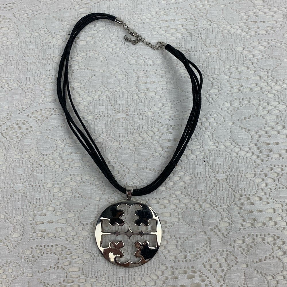 Silver Pendant Statement Necklace Adjustable Blac… - image 1